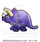 Vector Illustration of a Cartoon Purple Triceratops Dino Facing Left by AtStockIllustration