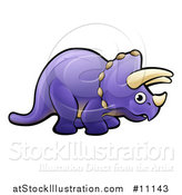 Vector Illustration of a Cartoon Purple Triceratops Dino Facing Right by AtStockIllustration