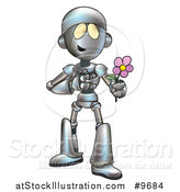 Vector Illustration of a Cartoon Romantic Robot Giving a Flower by AtStockIllustration