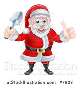 Vector Illustration of a Cartoon Santa Giving a Thumb up and Holding a Garden Trowel by AtStockIllustration