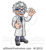 Vector Illustration of a Cartoon Scientist Waving and Giving a Thumb up by AtStockIllustration