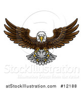 Vector Illustration of a Cartoon Swooping American Bald Eagle with a Golf Ball in His Talons by AtStockIllustration