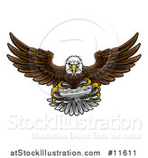 Vector Illustration of a Cartoon Swooping American Bald Eagle with a Video Game Controller in Its Talons by AtStockIllustration