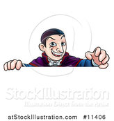 Vector Illustration of a Cartoon Vampire over a Sign by AtStockIllustration