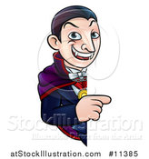 Vector Illustration of a Cartoon Vampire Pointing Around a Sign by AtStockIllustration