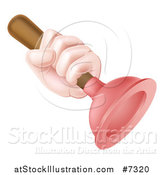Vector Illustration of a Cartoon White Male Plumber's Hand Holding a Plunger by AtStockIllustration