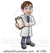 Vector Illustration of a Cartoon Young Male Scientist Holding a Clipboard by AtStockIllustration