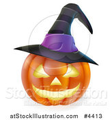 Vector Illustration of a Carved Halloween Jackolantern Pumpkin with a Witch Hat by AtStockIllustration