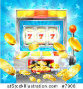 Vector Illustration of a Casino Slot Machine Jackpot Spitting out Coins over a Blue Star Burst by AtStockIllustration
