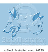 Vector Illustration of a Cat and Dog Faces in Profile over Blue by AtStockIllustration