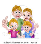 Vector Illustration of a Caucasian Brother and Sister Waving with Their Mom and Dad by AtStockIllustration