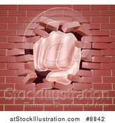 Vector Illustration of a Caucasian Fist Punching Through a 3d Red Brick Wall by AtStockIllustration