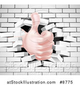 Vector Illustration of a Caucasian Hand Giving a Thumb up and Breaking Through a 3d White Brick Wall by AtStockIllustration