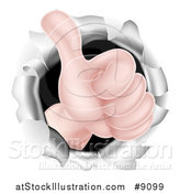 Vector Illustration of a Caucasian Hand Giving a Thumb Up, Breaking Through a Hole by AtStockIllustration