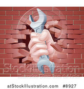 Vector Illustration of a Caucasian Hand Gripping a Wrench and Breaking Through a Brick Wall by AtStockIllustration