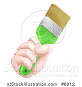 Vector Illustration of a Caucasian Hand Holding a Lime Green Paint Brush by AtStockIllustration