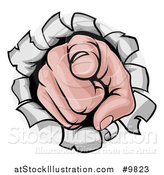 Vector Illustration of a Caucasian Hand Pointing Outwards, Breaking Through a Wall by AtStockIllustration