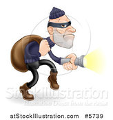 Vector Illustration of a Caucasian Male Burglar Shining a Flashlight by AtStockIllustration