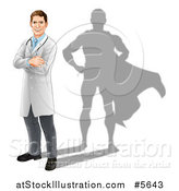 Vector Illustration of a Caucasian Male Doctor with a Super Hero Shadow by AtStockIllustration