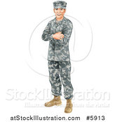 Vector Illustration of a Caucasian Male Soldier in Camouflage, Standing with Folded Arms by AtStockIllustration