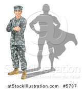 Vector Illustration of a Caucasian Male Soldier with Folded Arms and a Super Hero Shadow by AtStockIllustration