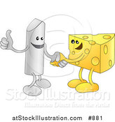 Vector Illustration of a Chalk Character Giving the Thumbs up and Shaking Hands with a Wedge of Swiss Cheese While Agreeing on a Business Deal by AtStockIllustration