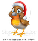 Vector Illustration of a Cheerful Christmas Robin in a Santa Hat, Facing Left by AtStockIllustration
