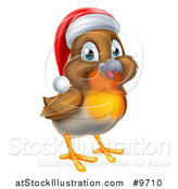 Vector Illustration of a Cheerful Christmas Robin in a Santa Hat, Facing Right by AtStockIllustration