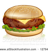 Vector Illustration of a Cheeseburger in Sesame Seed Bun with Tomato and Lettuce by AtStockIllustration
