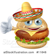Vector Illustration of a Cheeseburger Mascot Wearing a Mexican Sombrero and Giving a Thumb up by AtStockIllustration