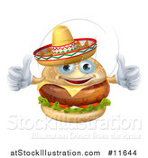 Vector Illustration of a Cheeseburger Mascot Wearing a Mexican Sombrero and Giving Two Thumbs up by AtStockIllustration