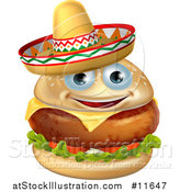 Vector Illustration of a Cheeseburger Mascot Wearing a Mexican Sombrero Hat by AtStockIllustration