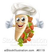 Vector Illustration of a Chef Gourmet Souvlaki Kebab Sandwich Mascot Giving Two Thumbs up by AtStockIllustration