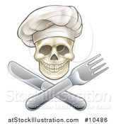 Vector Illustration of a Chef Human Skull over a Crossed Knife and Fork by AtStockIllustration