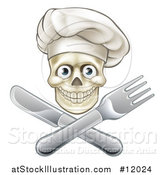 Vector Illustration of a Chef Human Skull over a Crossed Knife and Fork by AtStockIllustration