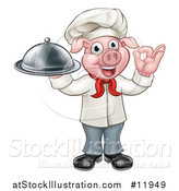 Vector Illustration of a Chef Pig Holding a Cloche and Gesturing Okay by AtStockIllustration