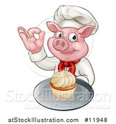 Vector Illustration of a Chef Pig Holding a Cupcake and Gesturing Okay by AtStockIllustration