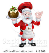 Vector Illustration of a Chef Santa Claus Holding a Christmas Pudding Dessert and Gesturing Perfect by AtStockIllustration