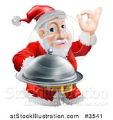 Vector Illustration of a Chef Santa Holding a Cloche and Gesturing Ok by AtStockIllustration
