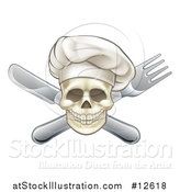 Vector Illustration of a Chef Skull and Crossed Fork and Knife by AtStockIllustration