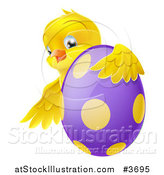 Vector Illustration of a Chick Hugging a Polka Dot Easter Egg by AtStockIllustration