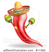 Vector Illustration of a Chile Pepper Mascot Character Playing Maracas and Wearing a Sombrero, Celebrating Cinco De Mayo by AtStockIllustration