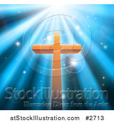 Vector Illustration of a Christian Crucifix Against Blue Heavenly Rays and Sparkles by AtStockIllustration