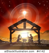 Vector Illustration of a Christian Nativity Scene of the Birth of Baby Jesus in the Manger Under the Star of Bethlehem by AtStockIllustration