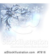 Vector Illustration of a Christmas Background of Frozen Holly, Berries, Snowflakes and Flares with a Corner of Text Space by AtStockIllustration