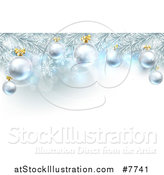 Vector Illustration of a Christmas Background with 3d Bauble Ornaments Suspended from a Tree over Lights and Snowflakes by AtStockIllustration