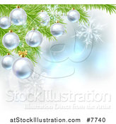 Vector Illustration of a Christmas Background with 3d Bauble Ornaments Suspended from a Tree over Magic Lights and Snowflakes by AtStockIllustration