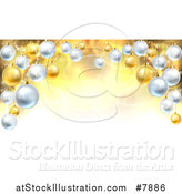 Vector Illustration of a Christmas Background with a 3d Arch of Bauble Ornaments over Golden Magic Lights and Flares by AtStockIllustration