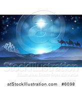 Vector Illustration of a Christmas Nativity Background of the Wise Men and Bethlehem Under the Star by AtStockIllustration