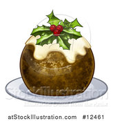 Vector Illustration of a Christmas Pudding Cake with Holly and Berries, on a White Plate by AtStockIllustration